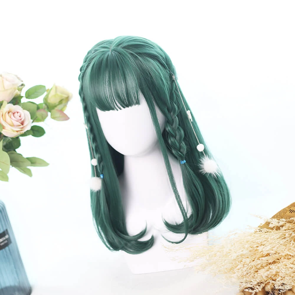Ash Green Medium With Braids Lolita Wigs