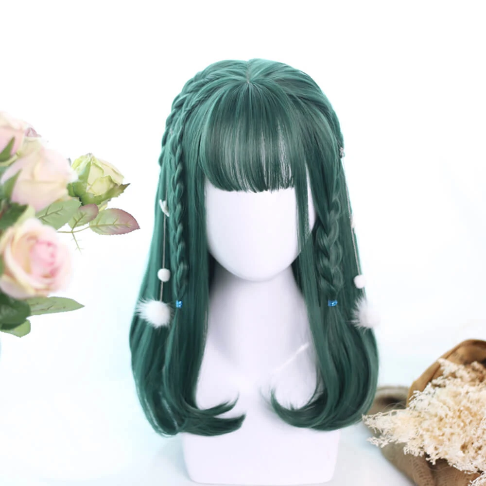 Ash Green Medium With Braids Lolita Wigs - Image 2