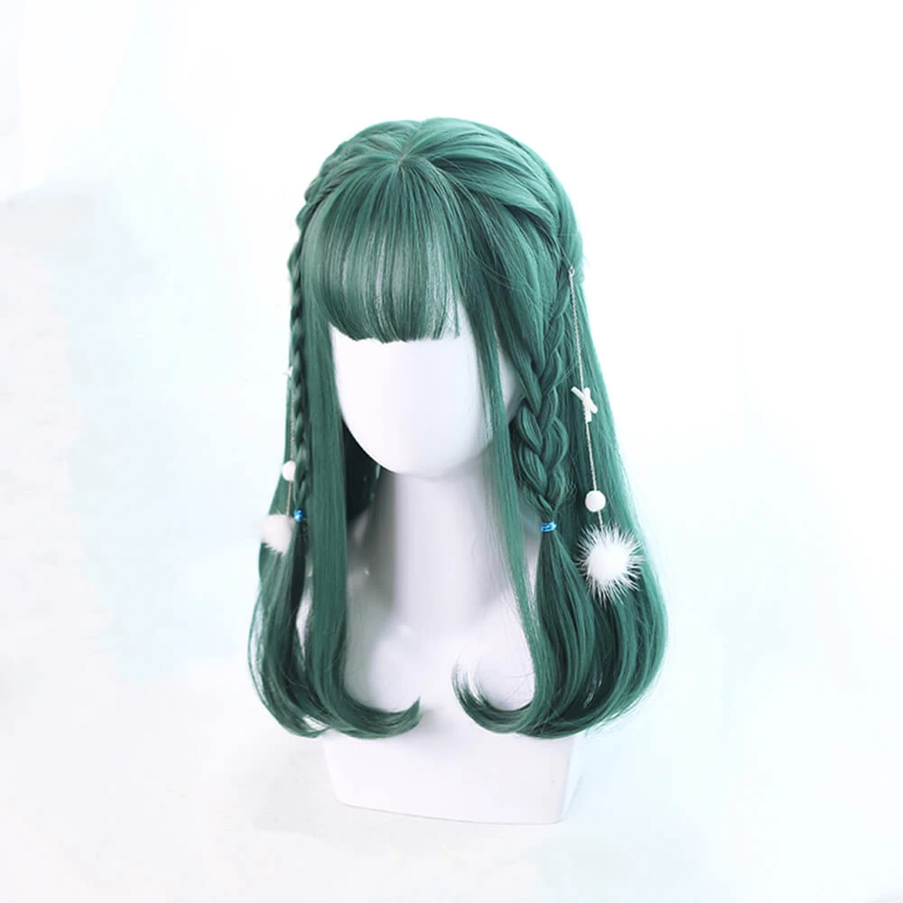 Ash Green Medium With Braids Lolita Wigs - Image 3