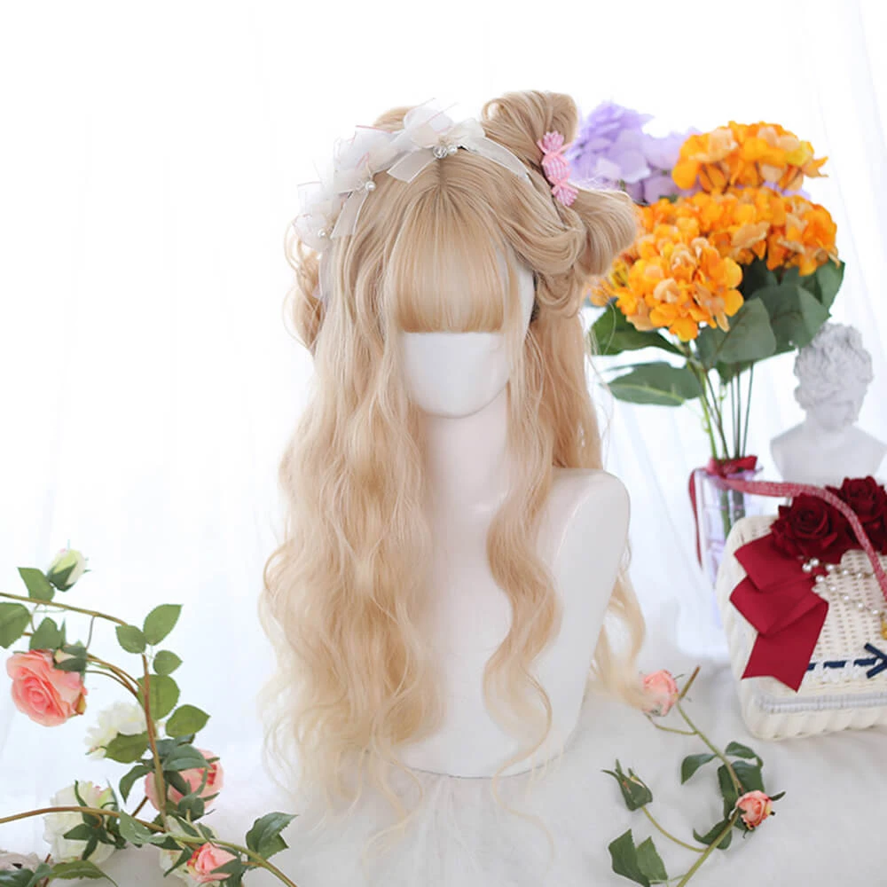 Sandy Blonde Long Big Wave With Fringe Lolita Wig