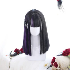 Super Straight Dark Violet Centre Braid Lolita Wig