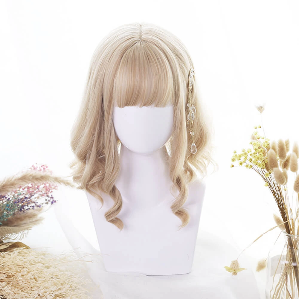 Honey Blonde Sweet Long Side Fringes Lolita Wig - Image 6