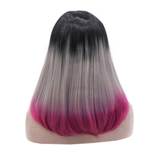 Premium Wig - Rooted Ash Blonde With Pink Edge Medium Lace Front Wig - Image 2