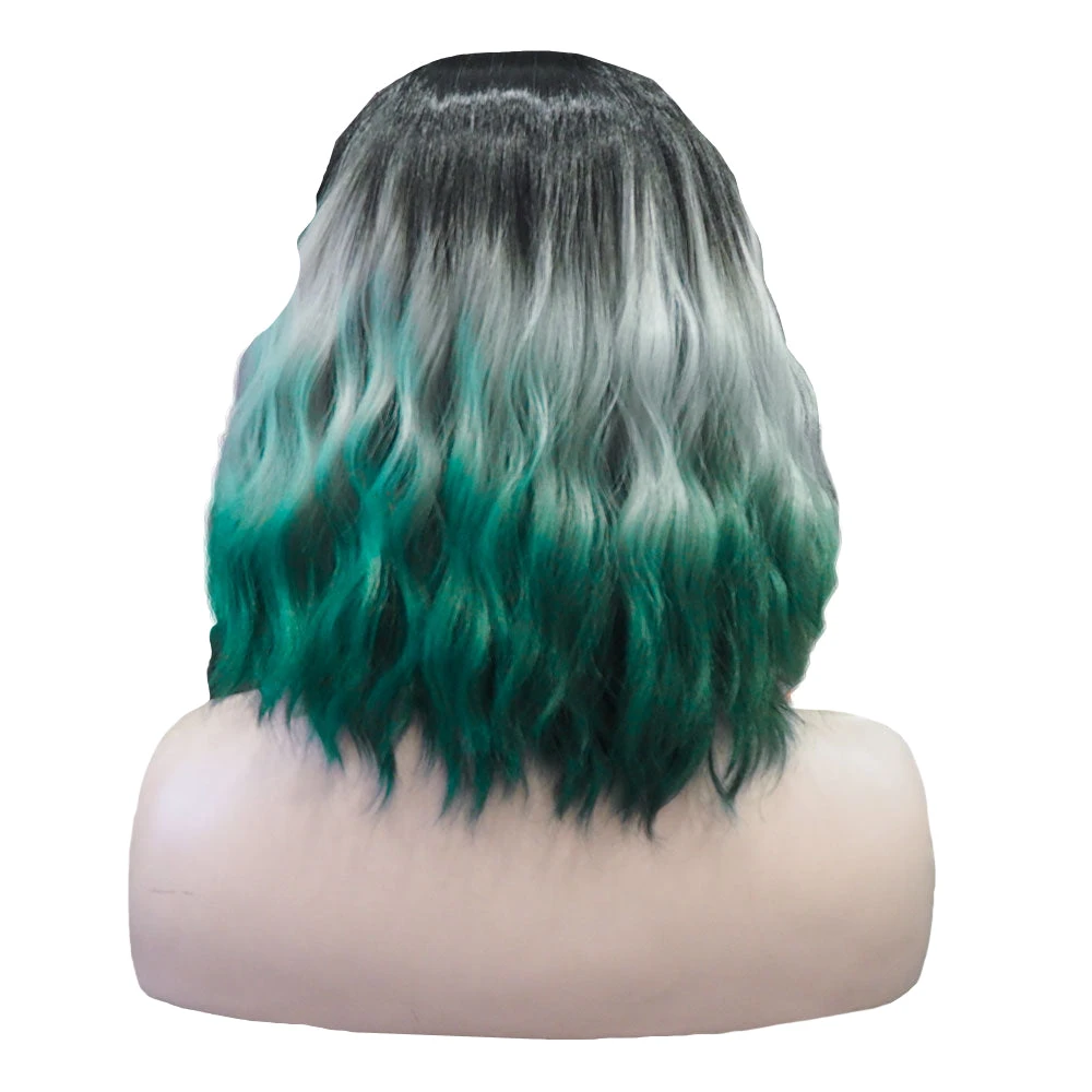 Premium Wig - Ombre Grey Turquoise Medium Curl Lace Front Wig - Image 2